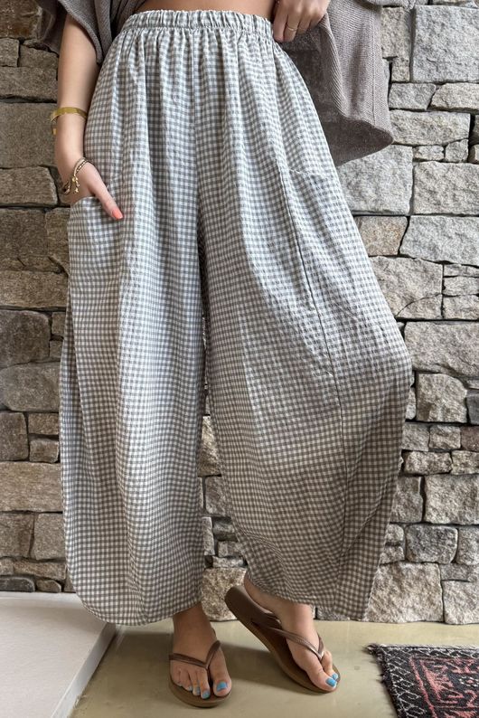 Arbi Gingham 7/8 Barrel Pant Mocha